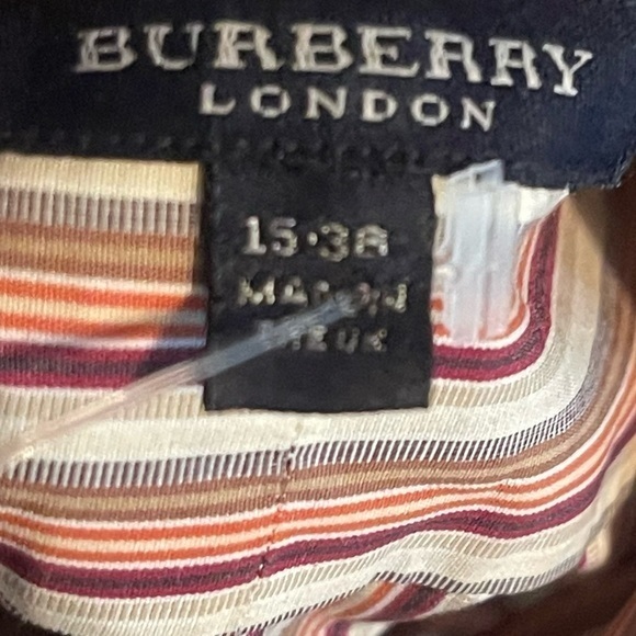 Mens BURBERRY White Red Pink Strip Button Down Long Sleeve Shirt Size 15 /38 - Picture 2 of 10